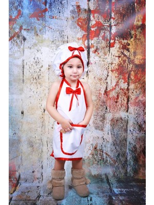 Unisex Çocuk Kırmızı Aşçı Önlüğü, Sevimli ve Kullanışlı Çocuk Kıyafeti