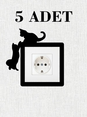 Kedili Tasarımlı Duvar Priz ve Anahtar Çerçevesi, Şık Dekoratif Set, 5 Adet