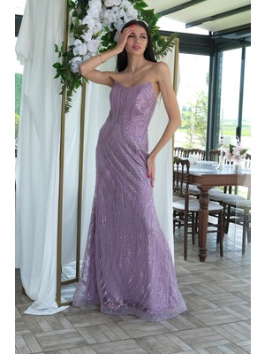 Lavanta Taş Işlemeli Uzun Balık Abiye 0801056.333