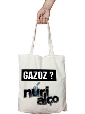 Gazoz Nuri Alço Iki Tarafı Kalıcı Baskılı Yıkanabilir Bez Çanta Omuz Çantası