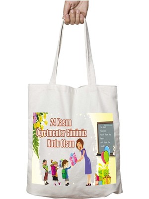 24 Kasım Öğretmenler Gününüz Iki Tarafı Kalıcı Baskılı Yıkanabilir Çanta
