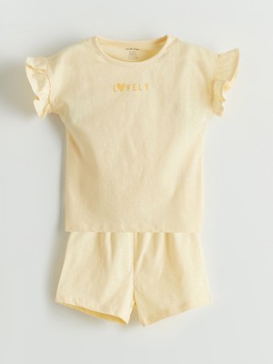 Lc Waikiki Kız Bebek Şortlu Pijama Takımı Baskılı Sarı Renk Rahat Kesim 18 - 24 Ay