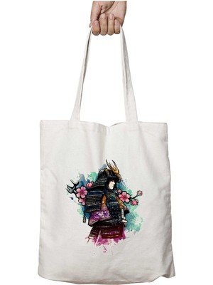 Samurai Çiçekli Iki Tarafı Kalıcı Baskılı Yıkanabilir Çanta