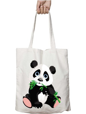 Panda Sevimli Panda Iki Tarafı Kalıcı Baskılı Yıkanabilir Çanta