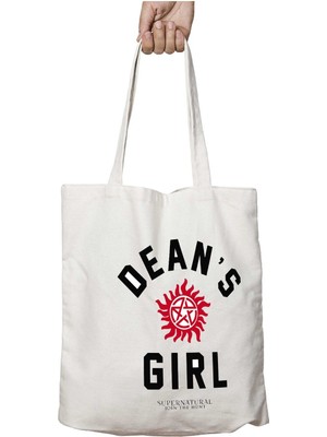 Supernatural - Dean's Girl Iki Taraf Kalıcı Yıkanabilir Okul Plaj Omuz Bez Çanta