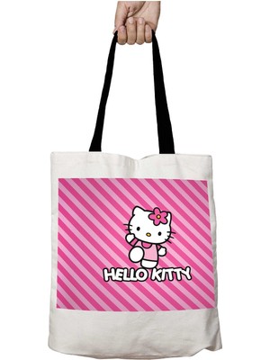 Siyah Kulplu Hello Kitty Anime Yıkanabilir Okul Omuz Çanta