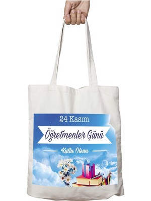 Hediye Öğretmenler Günü Iki Tarafı Kalıcı Baskılı Yıkanabilir Çanta