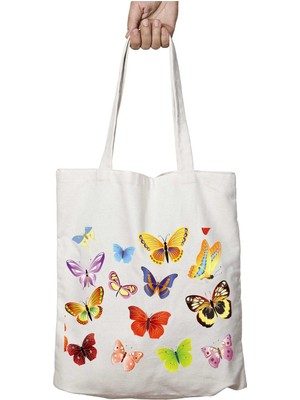 Cıvıltı Kelebekler Iki Tarafı Kalıcı Baskılı Yıkanabilir Okul Plaj Omuz Bez Çantası