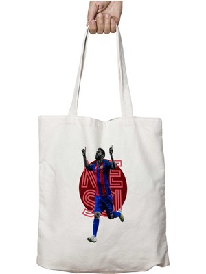 Messi Işte Bu Iki Tarafı Kalıcı Baskılı Yıkanabilir Okul Plaj Omuz Bez Çantası