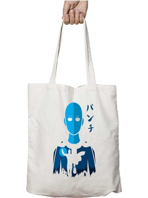 One Punch Man Blue Cityscape Iki Tarafı Kalıcı Baskılı Yıkanabilir Okul Plaj Omuz Bez Çantası