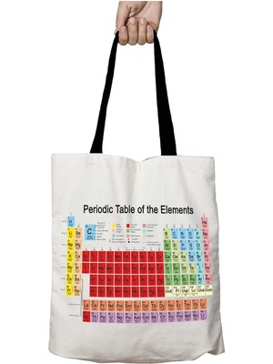 Siyah Kulplu Periyodik Cetvel Beyaz Yıkanabilir Okul Omuz Çanta