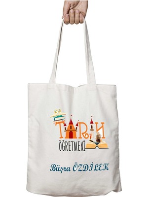 Kişiye Özel Tarih Öğretmeni Ev History Iki Tarafı Kalıcı Baskılı Yıkanabilir Çanta