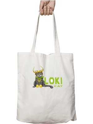 Loki Cat Iki Tarafı Kalıcı Baskılı Yıkanabilir Okul Plaj Omuz Bez Çantası