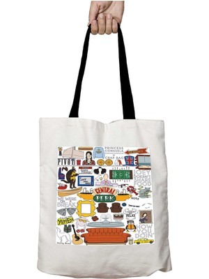 Siyah Kulplu Central Perk Beyaz Semboller Yıkanabilir Okul Omuz Çanta