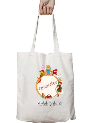 Kişiye Özel Oyuncakçı Peluş Ayı Iki Tarafı Kalıcı Baskılı Yıkanabilir Çanta