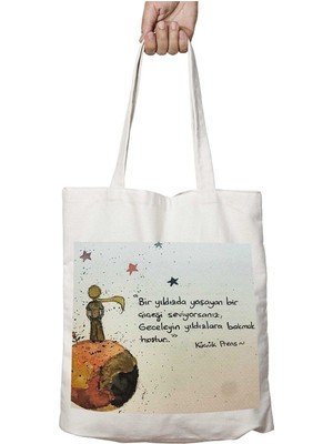 Küçük Prens The Little Prince Mavi Iki Tarafı Kalıcı Baskılı Yıkanabilir Okul Plaj Omuz Bez Çantası