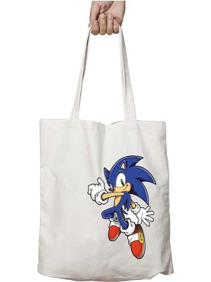 Sonic Baskılı Iki Taraf Kalıcı Yıkanabilir Okul Plaj Omuz Bez Çanta