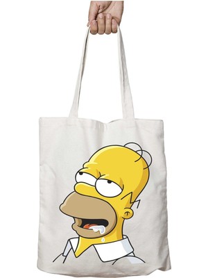 Simpson Homer Bart Simpson Iki Tarafı Kalıcı Baskılı Yıkanabilir Okul Plaj Omuz Bez Çantası