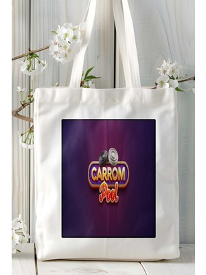 Carrom Pool Mobil Oyun Baskılı Bez Çanta Omuz Çantası Çift Tafaflı Baskı Kişiye Özel 1