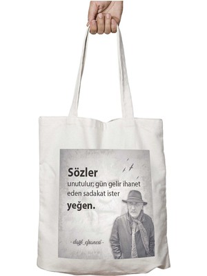 Tuncel Kurtiz Sözler Unutulur Iki Tarafı Kalıcı Baskılı Yıkanabilir Okul Plaj Omuz Bez Çantası
