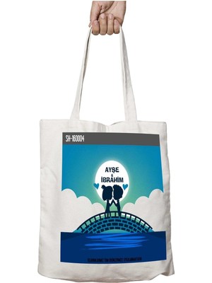 Kişiye Özel Aşıklar Köprü Iki Tarafı Kalıcı Baskılı Yıkanabilir Okul Plaj Omuz Bez Çantası