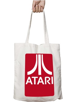 Atari Logo Vintage Iki Tarafı Kalıcı Baskılı Yıkanabilir Okul Plaj Omuz Bez Çantası