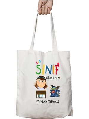Kişiye Özel Sınıf Öğretmeni Masa Iki Tarafı Kalıcı Baskılı Yıkanabilir Okul Plaj Omuz Bez Çantası