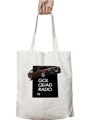 Volkswagen Gol Quadrado Stance Iki Tarafı Kalıcı Baskılı Yıkanabilir Okul Plaj Omuz Bez Çantası