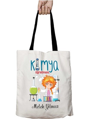 Siyah Kulplu Kişiye Özel Kimya Öğretmeni Tahliller Yıkanabilir Okul Omuz Çanta