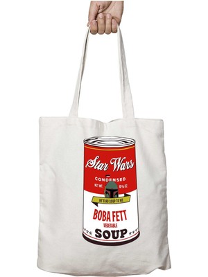 Star Wars Campbells Soup Boba Fett Andy Warhol Iki Tarafı Kalıcı Baskılı Yıkanabilir Çanta