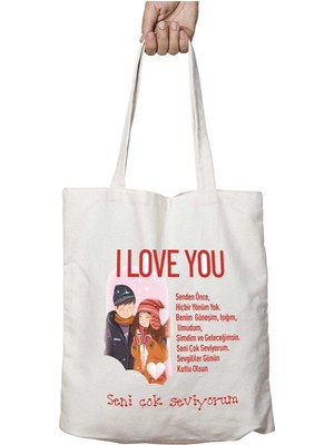 Sevgililer Günü 7 Iki Taraf Kalıcı Yıkanabilir Okul Plaj Omuz Bez Çanta