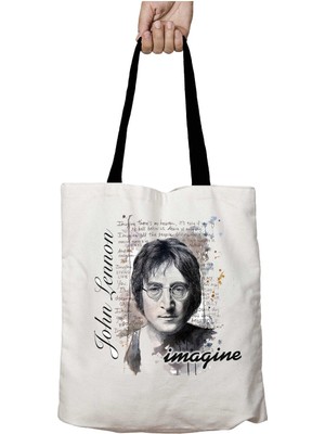 Siyah Kulplu John Lennon Imagine Yıkanabilir Okul Omuz Çanta