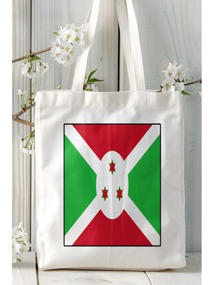 Burundi Bayrak Baskılı Bez Çanta Omuz Çantası Kişiye Özel Model