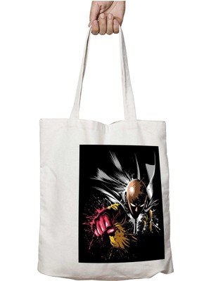One Punch Man Splatter Iki Tarafı Kalıcı Baskılı Yıkanabilir Okul Plaj Omuz Bez Çantası