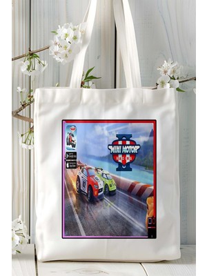 Mini Motorracing Mobil Oyun Baskılı Bez Çanta Omuz Çantası Çift Tafaflı Baskı Kişiye Özel 1