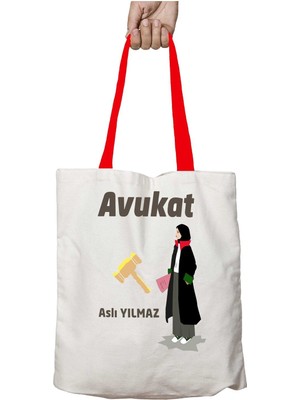 Kırmızı Kulplu Kişiye Özel Kadın Avukat Yıkanabilir Omuz Çanta