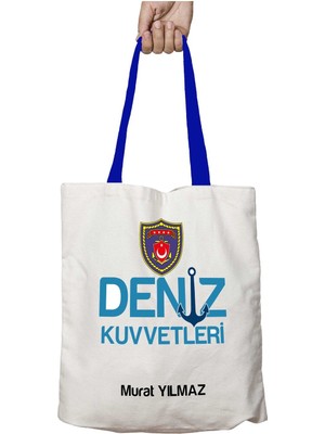 Mavi Kulplu Kişiye Özel Deniz Kuvvetleri Yıkanabilir Omuz Çanta