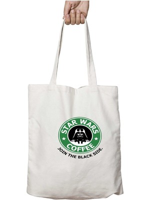 Star Wars Coffee Iki Tarafı Kalıcı Baskılı Yıkanabilir Okul Plaj Omuz Bez Çantası
