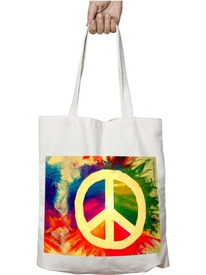 Peace Barış Renksel Simge Iki Tarafı Kalıcı Baskılı Yıkanabilir Okul Plaj Omuz Bez Çantası