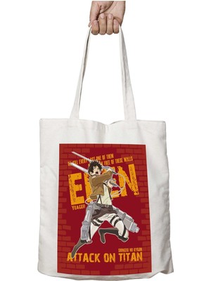Eren Attack On Titan Iki Tarafı Kalıcı Baskılı Yıkanabilir Okul Plaj Omuz Bez Çantası