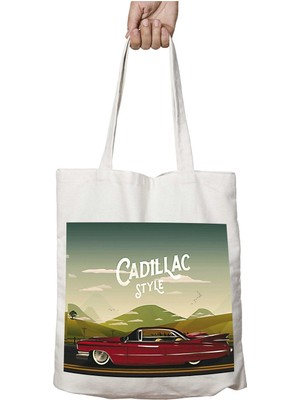 Cadillac Style Nostalji Iki Tarafı Kalıcı Baskılı Yıkanabilir Çanta