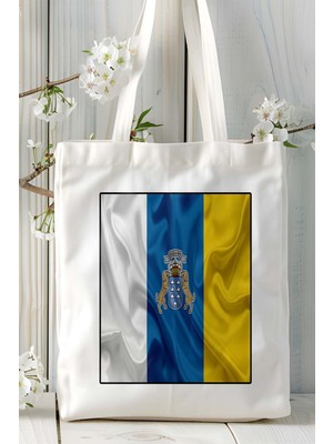 Kanarya Adaları Bayrak Baskılı Bez Çanta Omuz Çantası Kişiye Özel Model