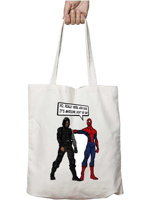 Metal Arm Dude Spiderman Winter Soldier Bucky Iki Tarafı Kalıcı Baskılı Yıkanabilir Çanta