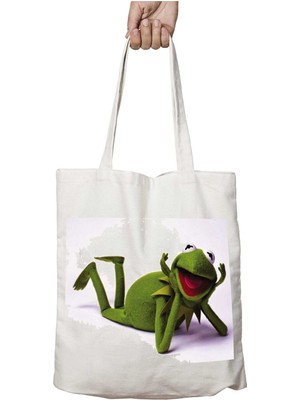 Susam Sokagi Kurbagacik Kermit Pelus Iki Tarafı Kalıcı Baskılı Yıkanabilir Çanta
