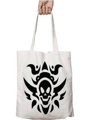 Skull-Tattoo-Png-File Iki Tarafı Kalıcı Baskılı Yıkanabilir Okul Plaj Omuz Bez Çantası