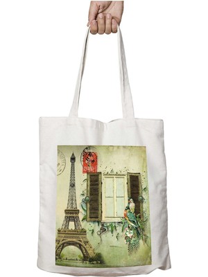 Paris Eyfel Kulesi Mektup Zarfı Iki Tarafı Kalıcı Baskılı Yıkanabilir Okul Plaj Omuz Bez Çantası