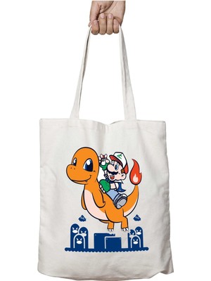 Super Mario Pokemon Yoshimander Mashup Iki Tarafı Kalıcı Baskılı Yıkanabilir Çanta