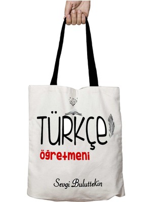 Siyah Kulplu Kişiye Özel Türkçe Öğretmeni Yazılı Yıkanabilir Okul Omuz Çanta