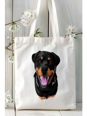 Rottweiler Köpek Baskılı Bez Çanta Omuz Çantası Kişiye Özel Model 1