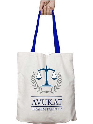 Mavi Kulplu Kişiye Özel Avukat Terazi Yıkanabilir Omuz Çanta